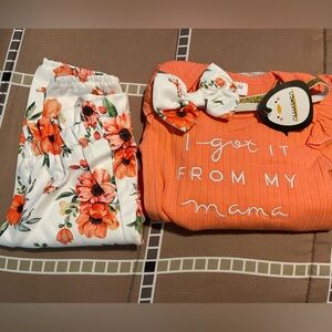 Orange Floral Baby girl Outfit Set - 3 piece outfit - 0-3 month
